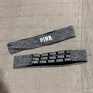 PINK Gray Women's Headbands Size S Breathable Logo Activewear Set of 2